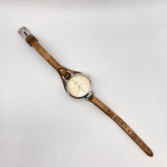 FOSSIL GEORGIA ES2830 Women's Brown Leather Analog Beige Dial Quartz Watch VK782 - Picture 5 of 11